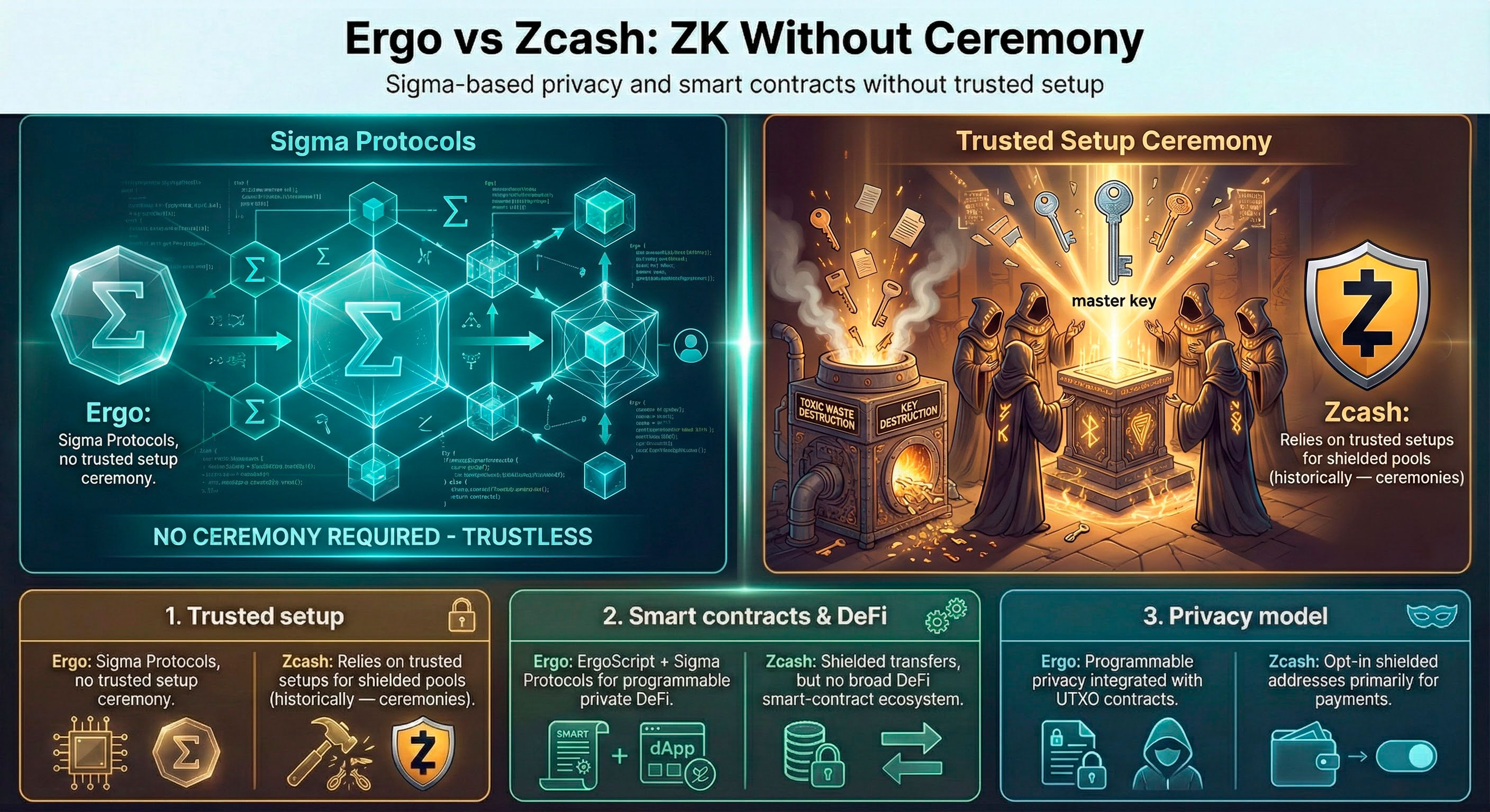Ergo vs Zcash: ZK Without Ceremony